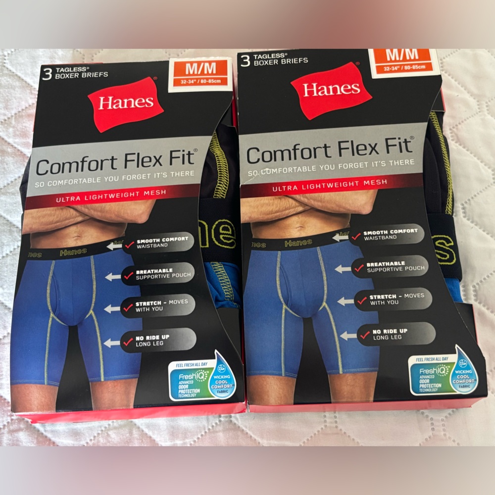 Hanes Men’s Comfort FlexFit Tagless Boxer Briefs, Medium, New